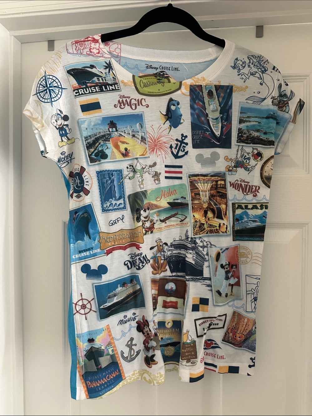 Disney White Short Sleeve Tee with Multicolor Cruise Graphics